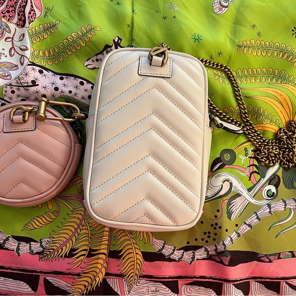 AUTHENTIC GUCCI GG Marmont Mini leather cream white pouch w/soft pink coin purse - Picture 12 of 14